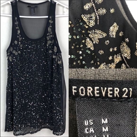 Forever 21 Black tank. Sequins and beading. Beautiful top lined front. - Picture 1 of 6